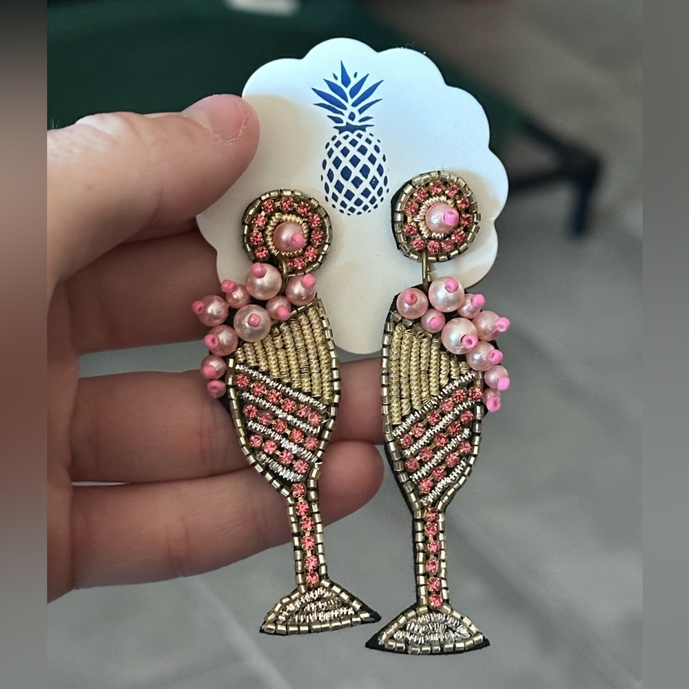 2.6” Champaign Glass Bubbly Pink Earrings